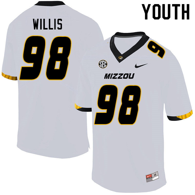 Youth #98 Keion Willis Missouri Tigers College Football Jerseys Sale-White - Click Image to Close
